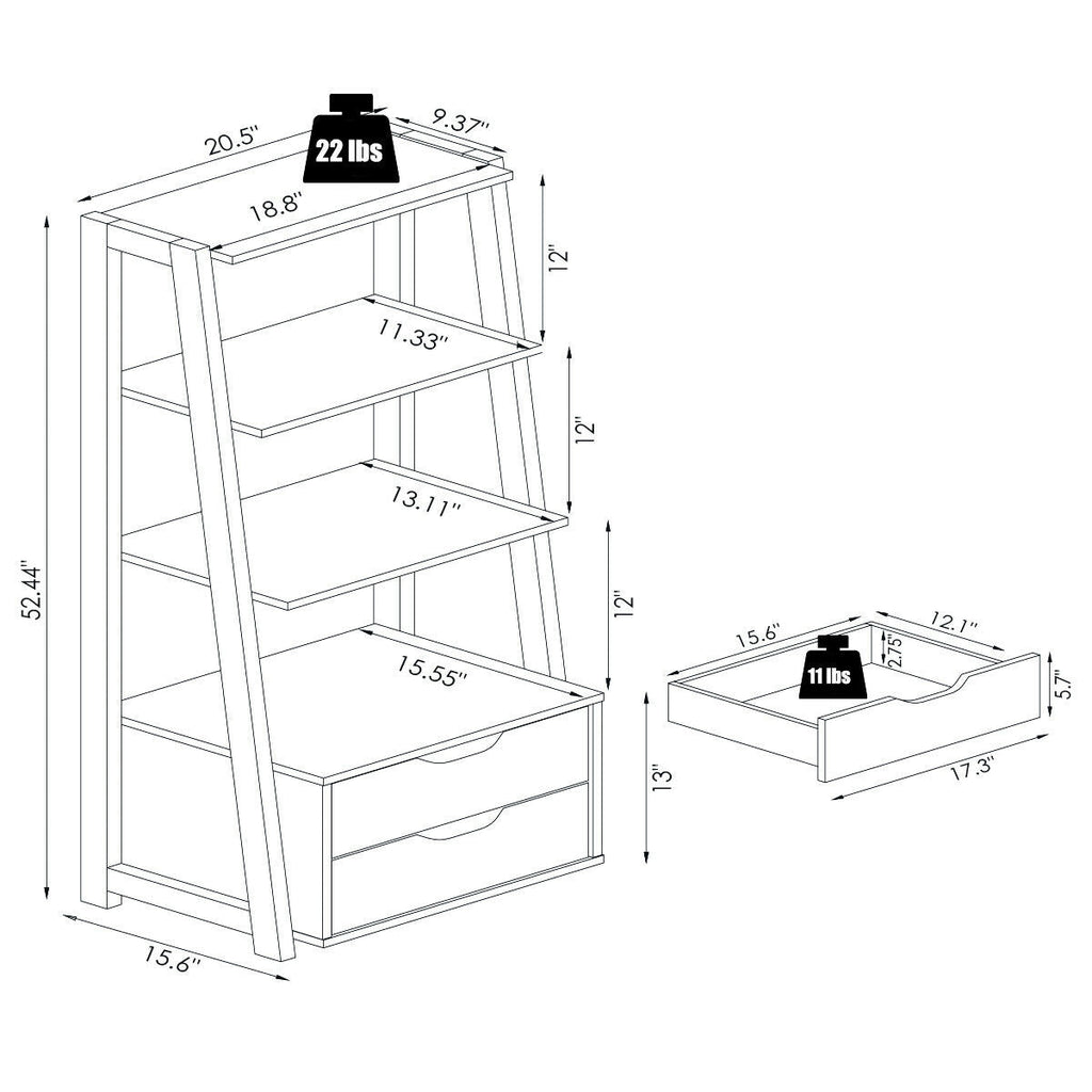 4-Tier Ladder Bookshelf Storage Display with Drawers