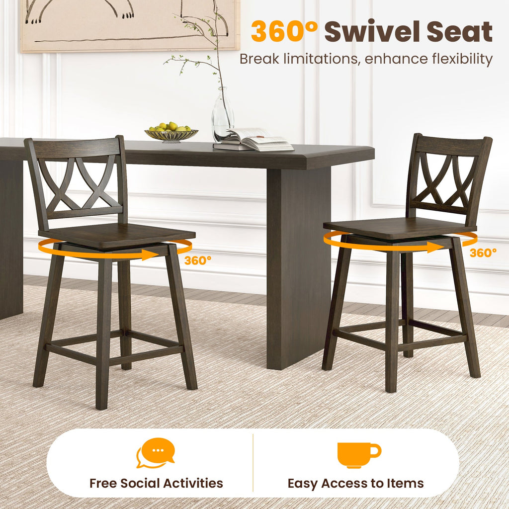 24/29 Inch Bar Stool Set of 2 Wooden Bar Chairs with Rubber Wood Frame-24 inches