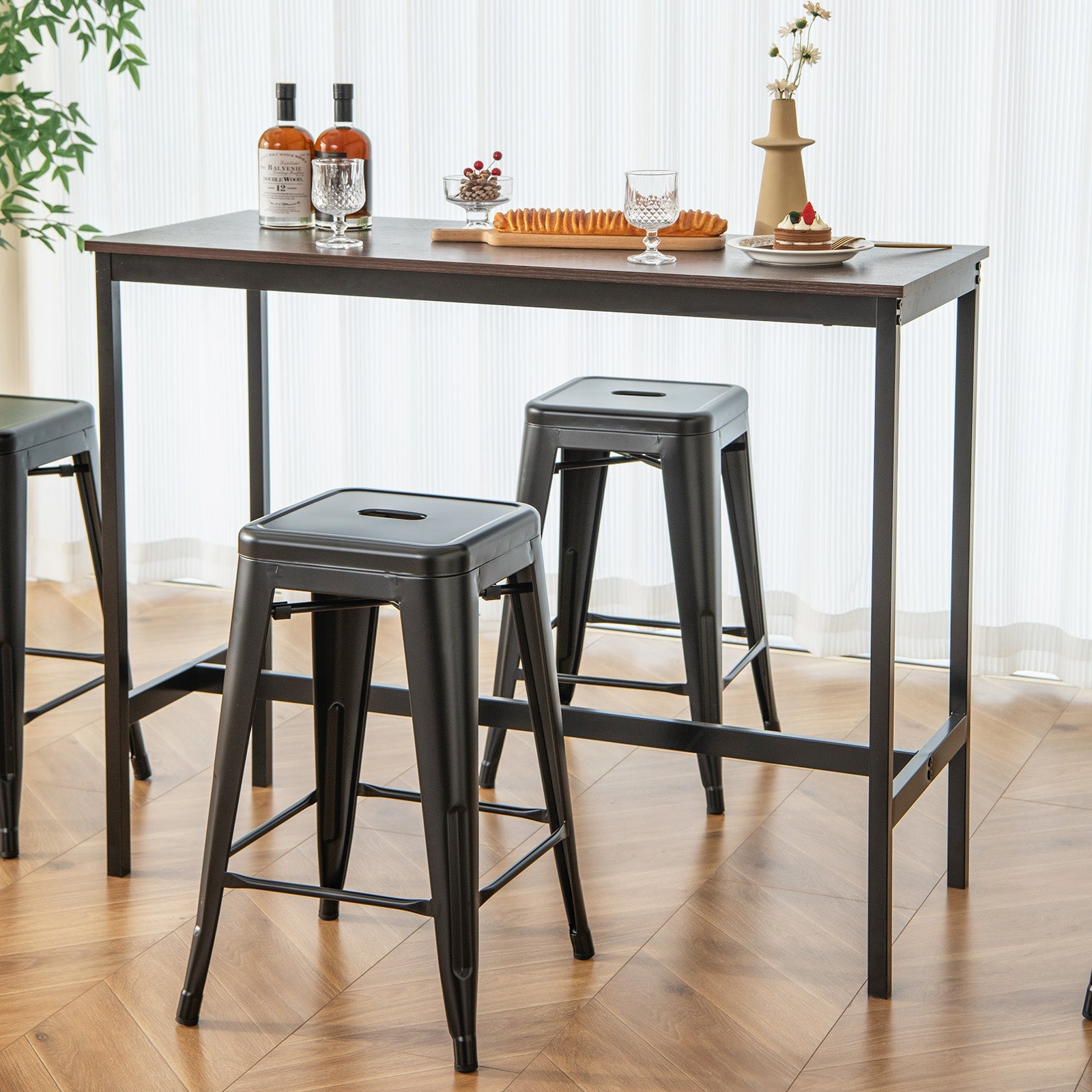 24 Inch Set of 4 Tolix Style Counter Height Barstool Stackable Chair-Black