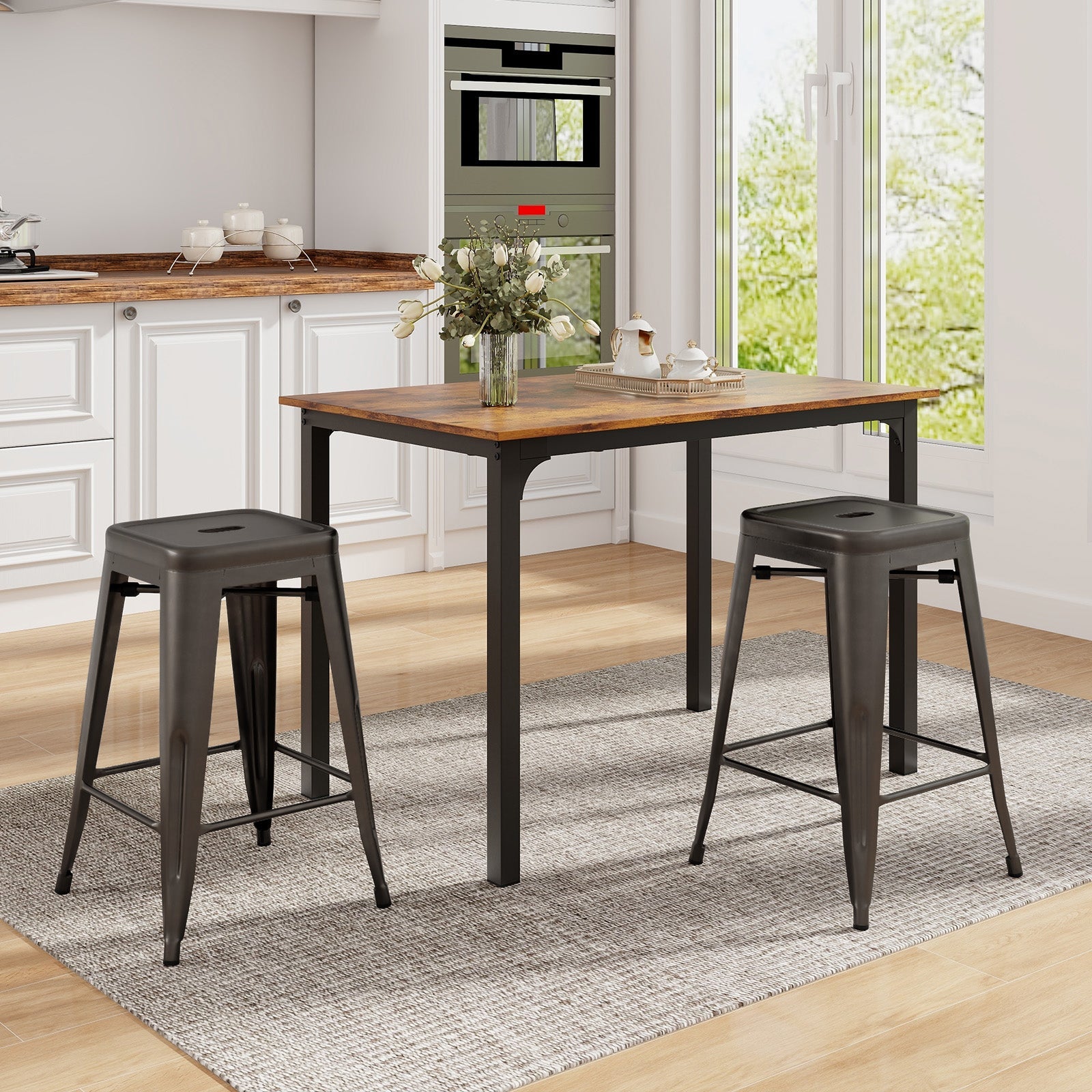 24 Inch Set of 4 Tolix Style Counter Height Barstool Stackable Chair-Gun
