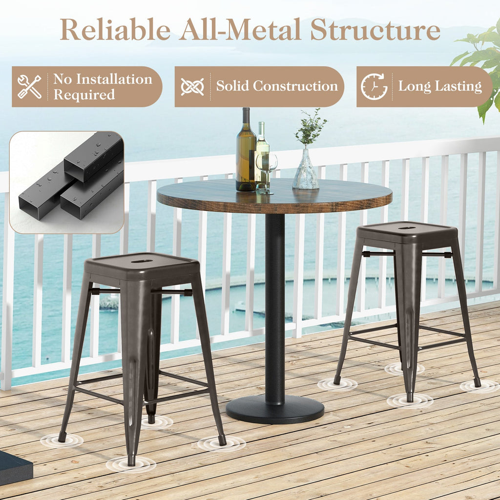 24 Inch Set of 4 Tolix Style Counter Height Barstool Stackable Chair-Gun
