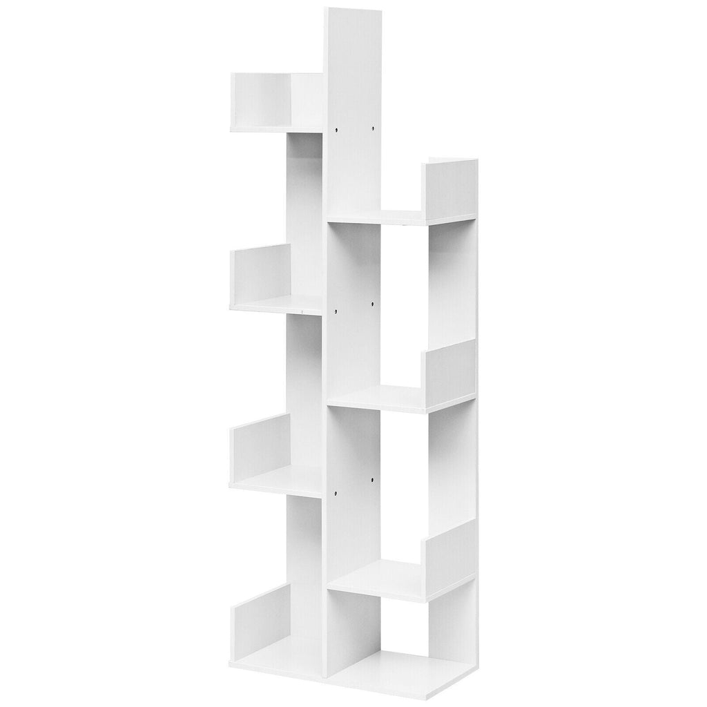 8-Tier Bookshelf Bookcase with 8 Open Compartments Space-Saving Storage Rack -White