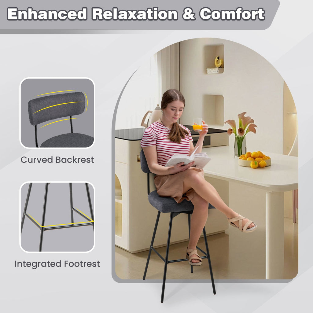 29 Inch Counter Height Upholstered Swivel Bar Stool Set of 2-Gray