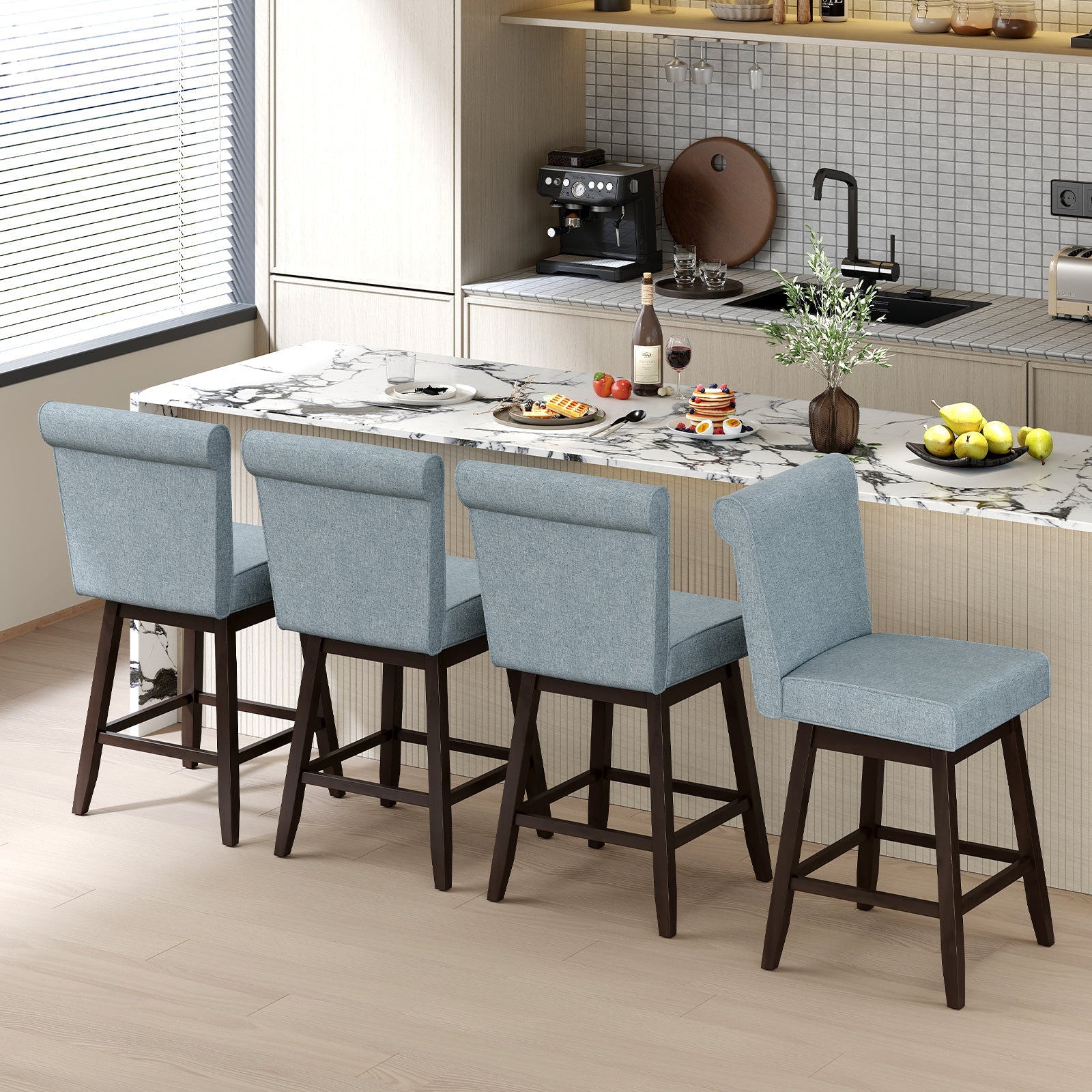 27 Inch Counter Height Bar Chairs with Rubber Wood Legs Set of 2-Gray