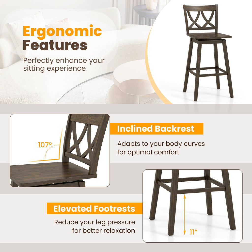 24/29 Inch Bar Stool Set of 2 Wooden Bar Chairs with Rubber Wood Frame-29 inches