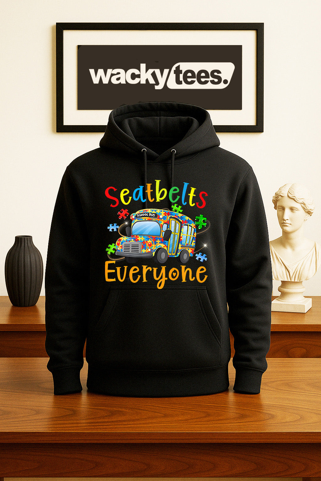 Seatbelts Everyone School Bus Autism Awareness Graphic Tee Shirt