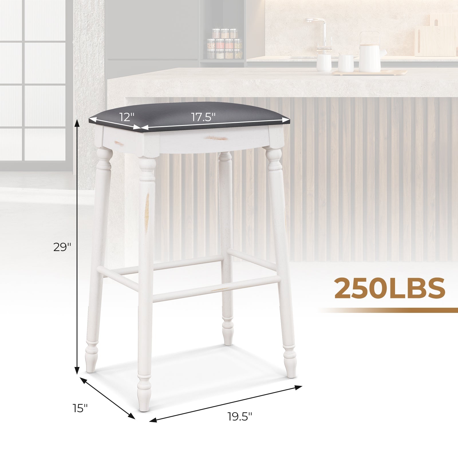 29 Inch Bar Stool Set of 2 with Padded Seat Cushions and Wood Legs-29 inches