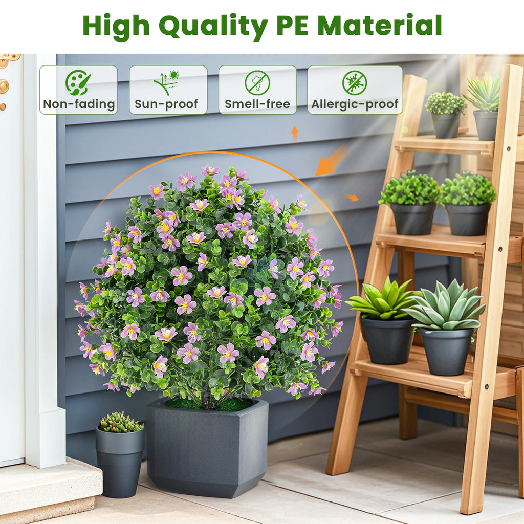 2 Pack Artificial Boxwood Topiary Ball Tree Faux Shrub Bushes with Flowers-Purple