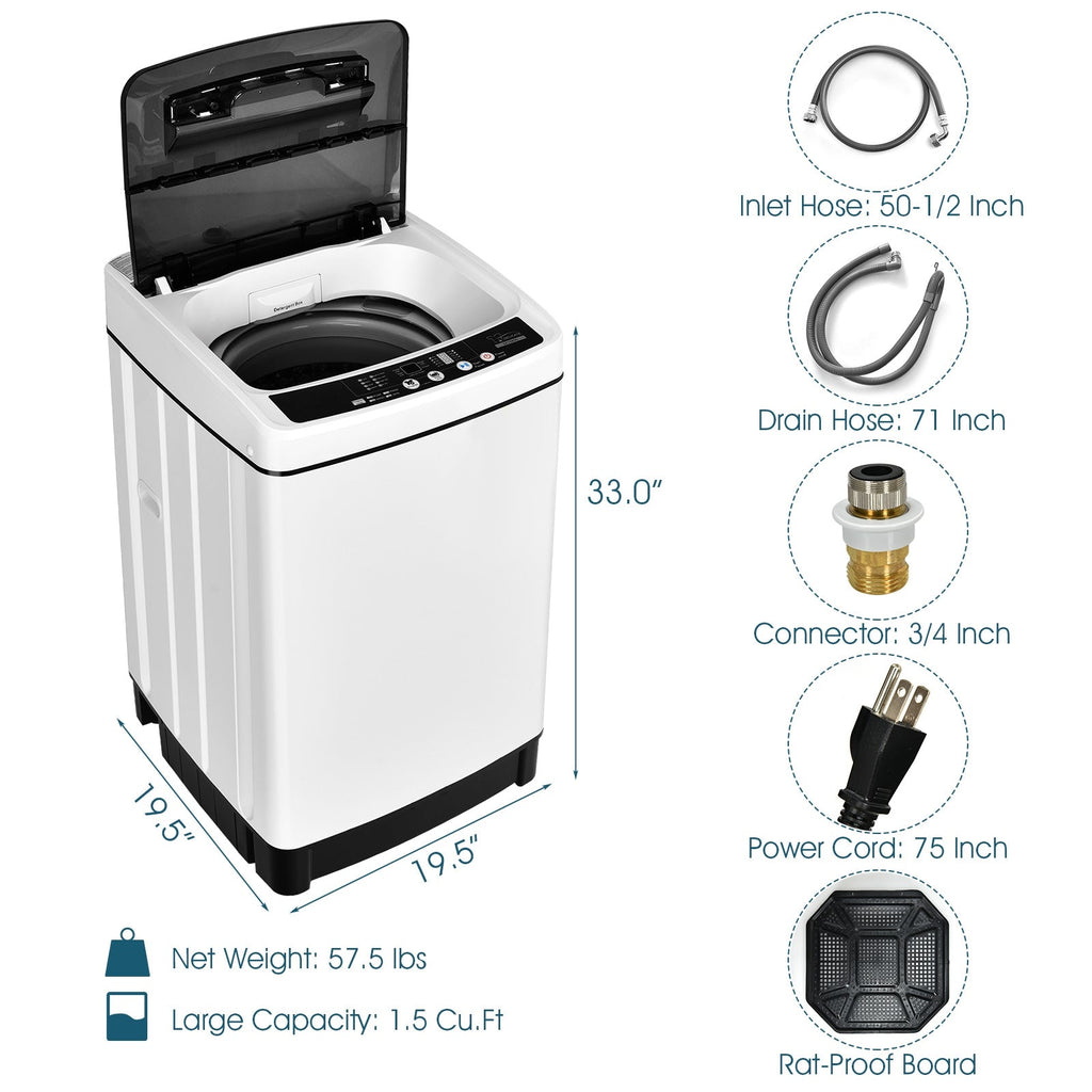 Full-Automatic Washing Machine 1.5 Cubic Feet 11 LBS Washer-White