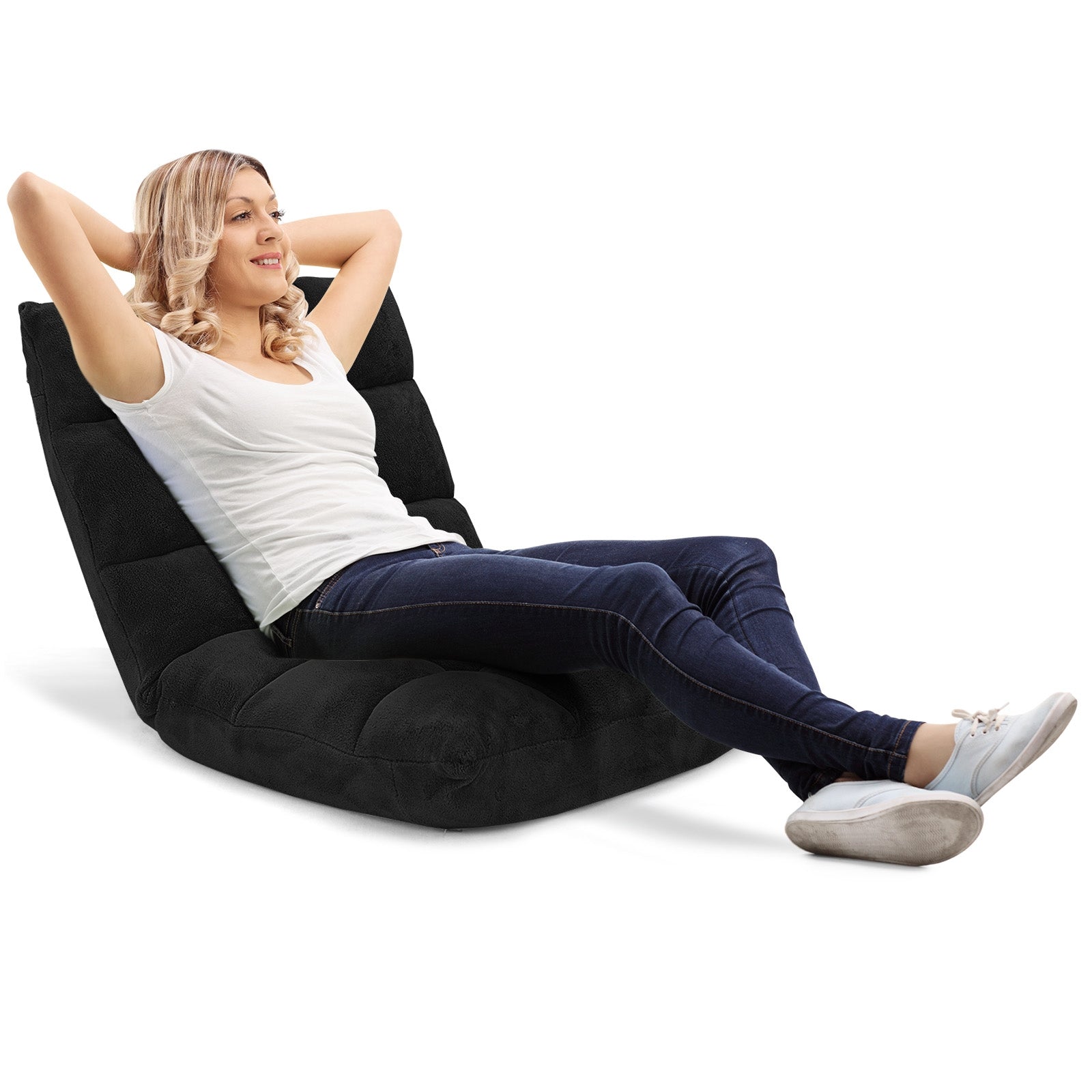Adjustable 14-Position Floor Chair Folding Lazy Gaming Sofa Chair-Black