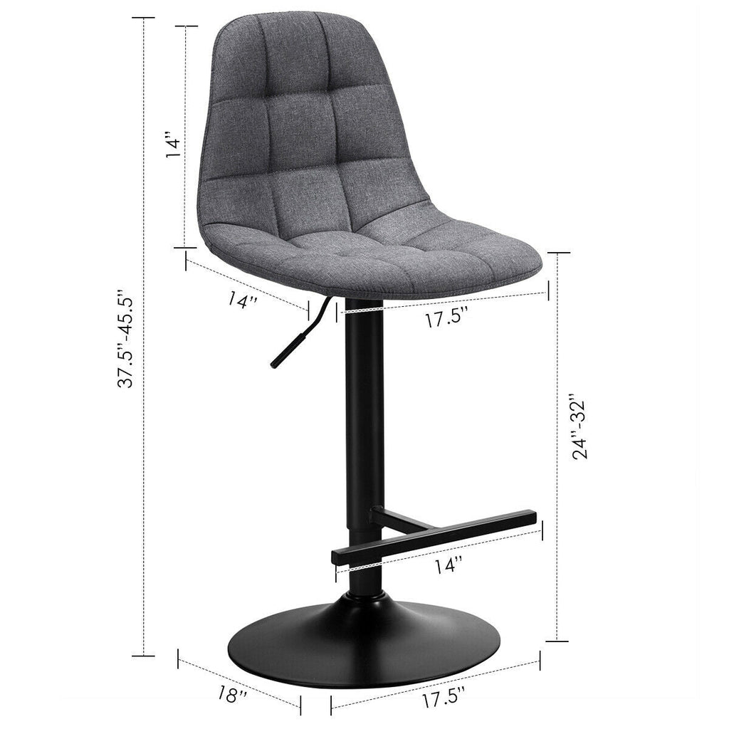 2Pcs Adjustable Bar Stools Swivel Counter Height Linen Chairs -Gray