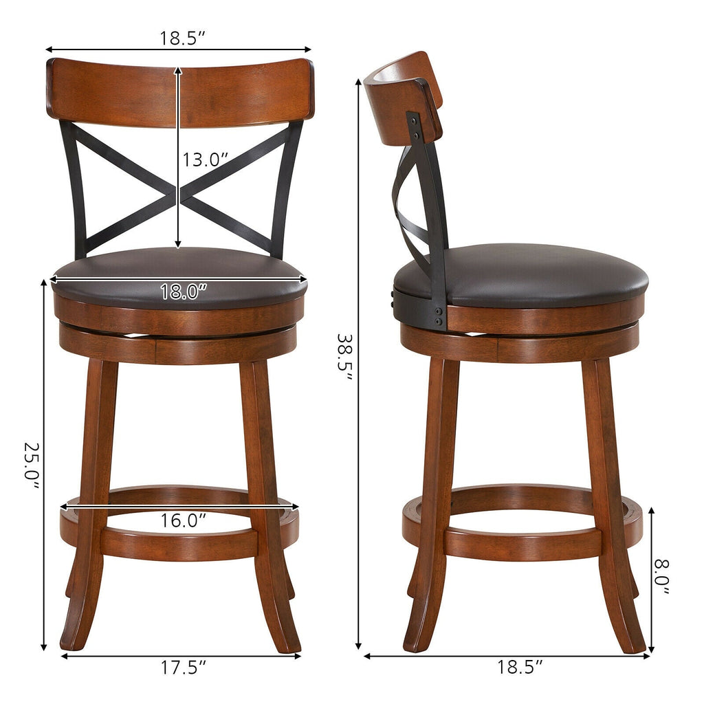 Set of 2 Bar Stools 360-Degree Swivel Dining Bar Chairs with Rubber Wood Legs-25 inch