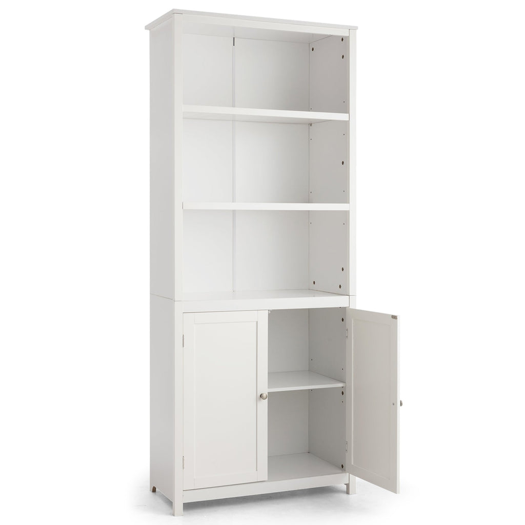 Bookcase Shelving Storage Wooden Cabinet Unit Standing Display Bookcase with Doors-White