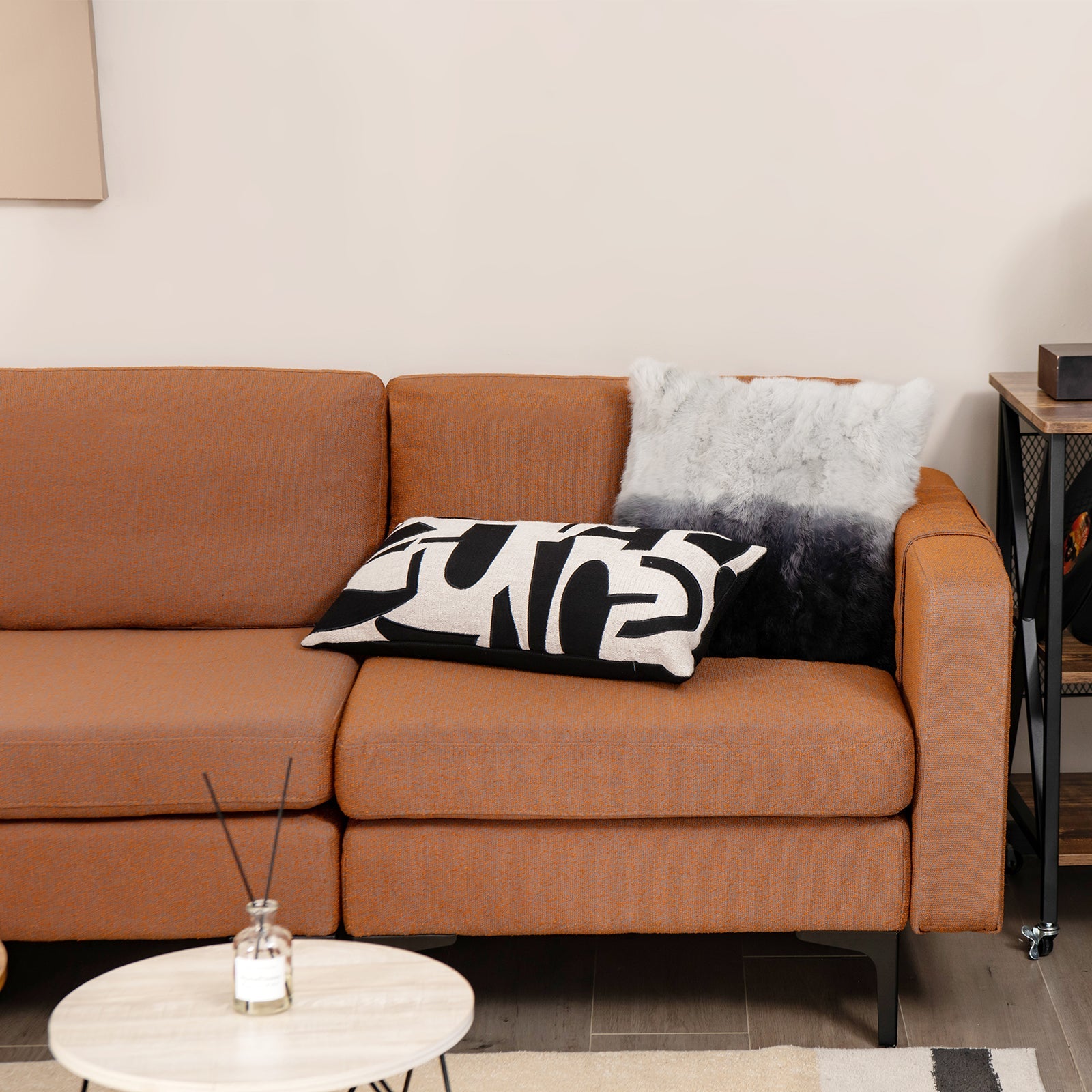 Modern Loveseat Sofa Couch with Side Storage Pocket and Sponged Padded Seat Cushions-Orange