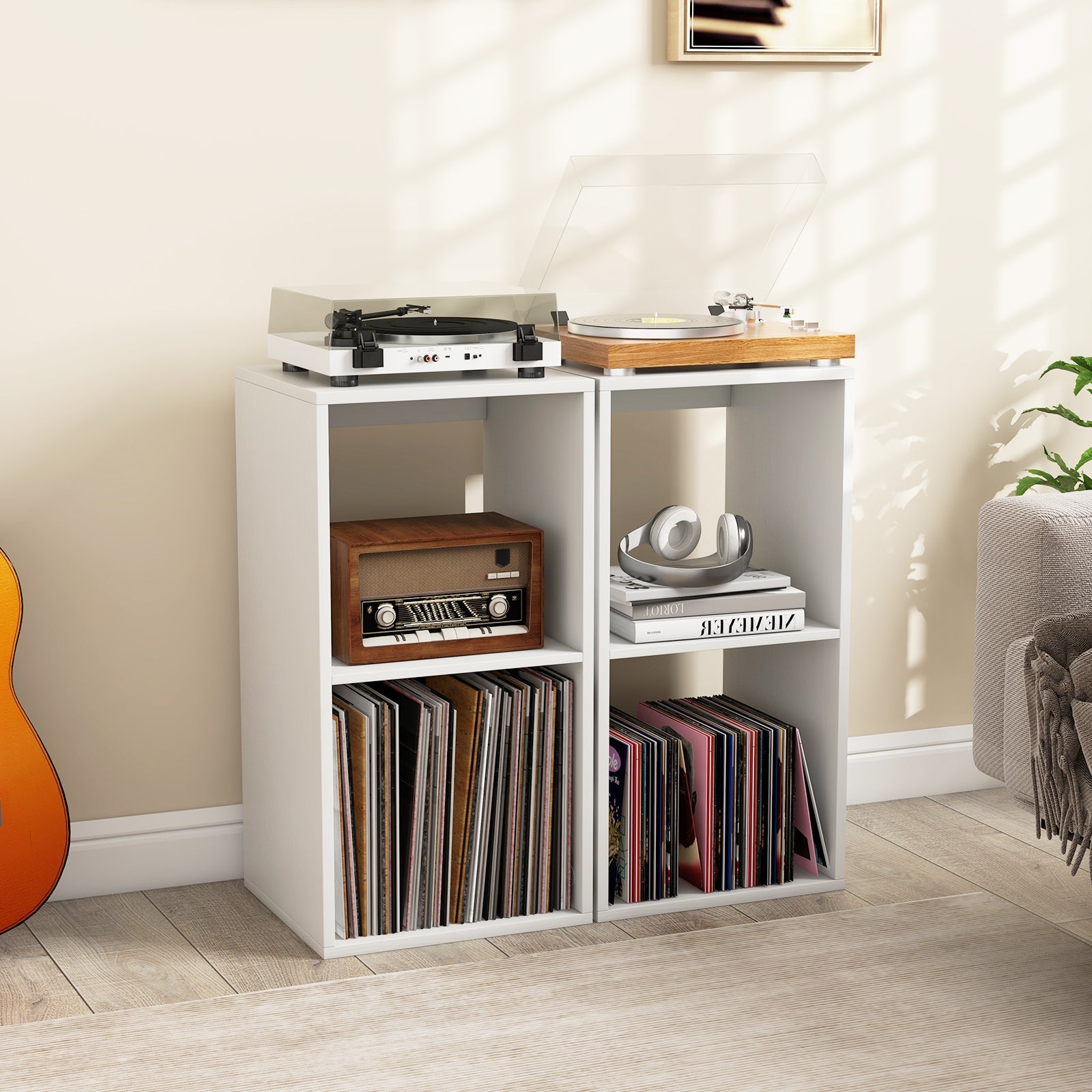 2 Cube Bookshelf with Back Guardrail for Living Room Bedroom-White