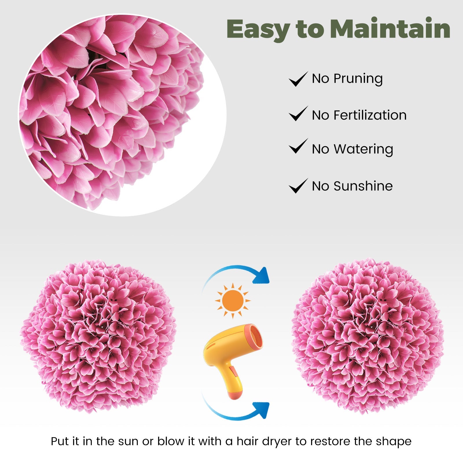 2 Pieces Artificial Plant Topiary Balls Faux Boxwood Decorative Balls-Pink