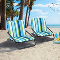 2 Pack Low Folding Beach Chairs for Adults with Cushion-Blue