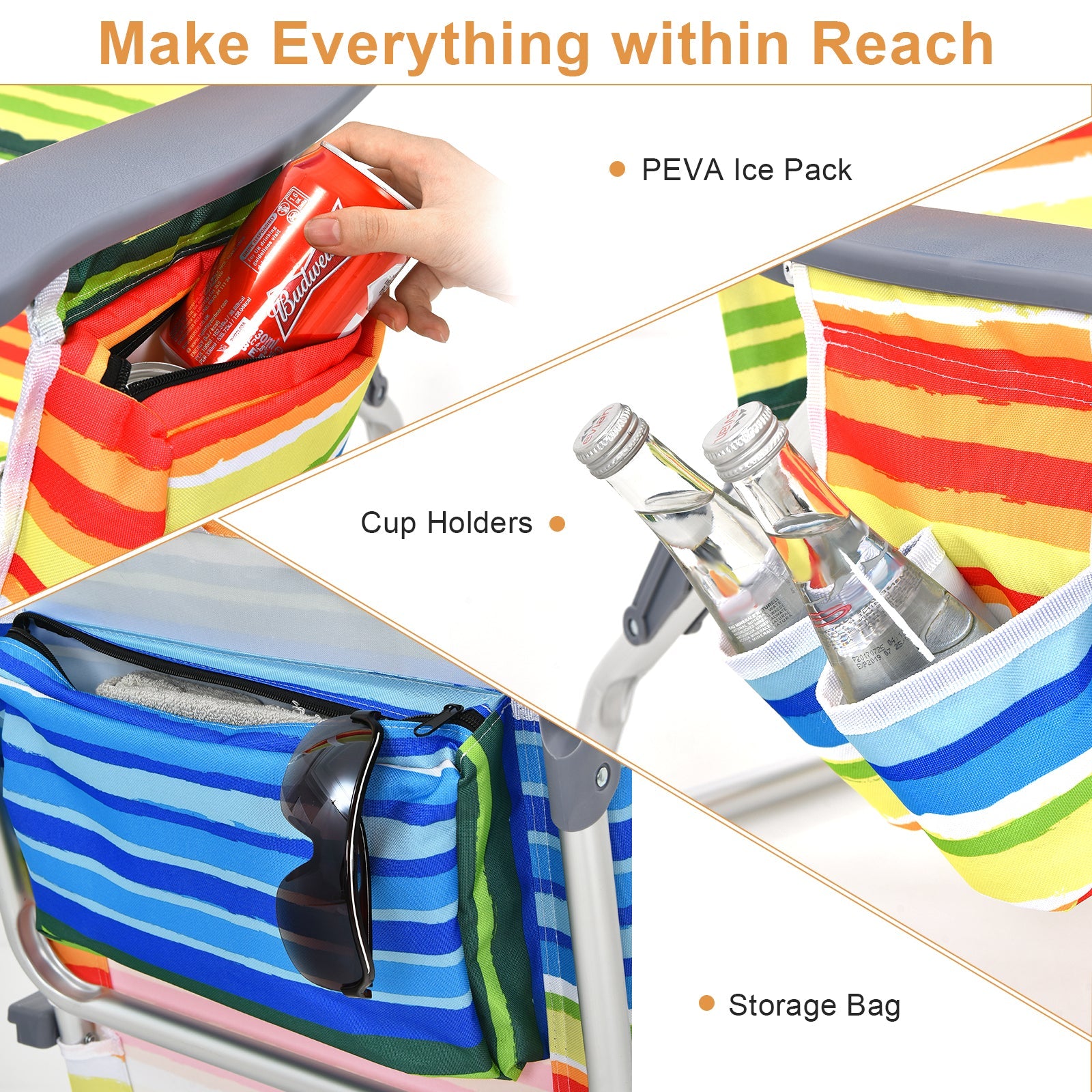 2 Packs 5-Position Outdoor Folding Backpack Beach Table Chair Reclining Chair Set-Yellow