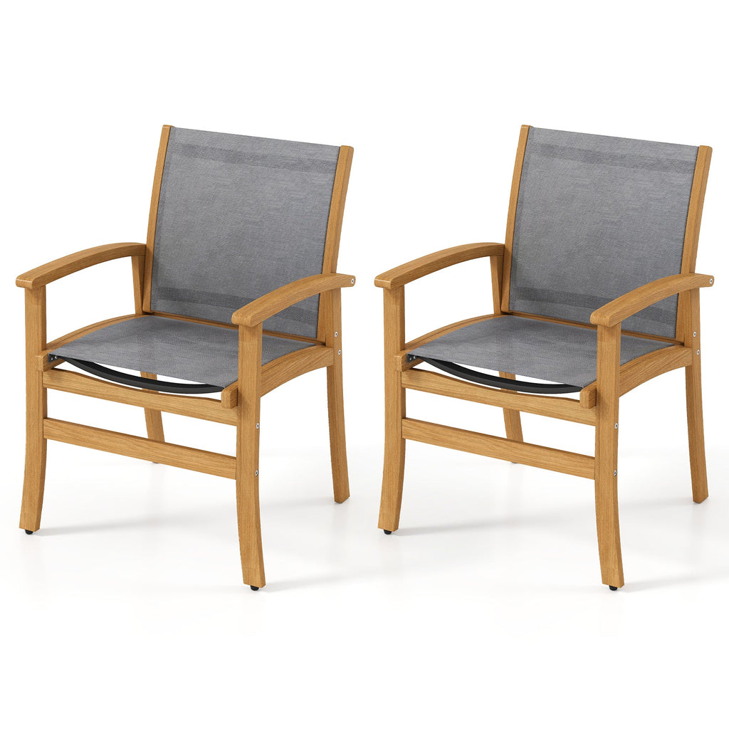 Set of 2 Patio Dining Chairs with Breathable Fabric and Acacia Wood Frame