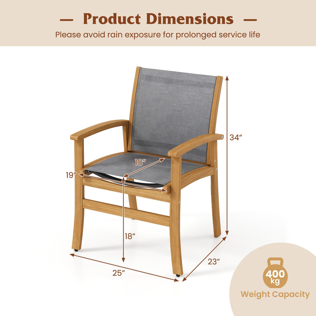Set of 2 Patio Dining Chairs with Breathable Fabric and Acacia Wood Frame