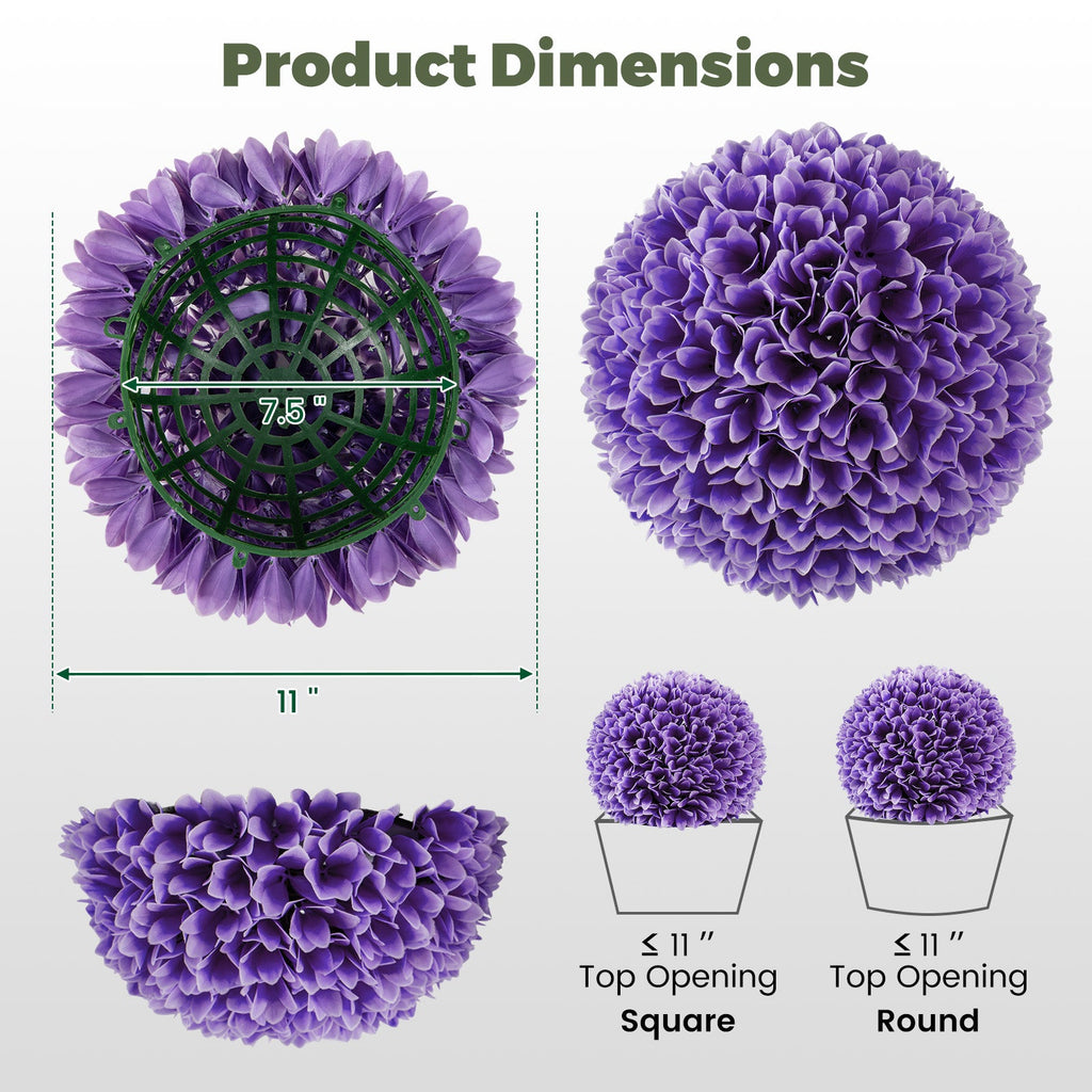 2 Pieces Artificial Plant Topiary Balls Faux Boxwood Decorative Balls-Purple