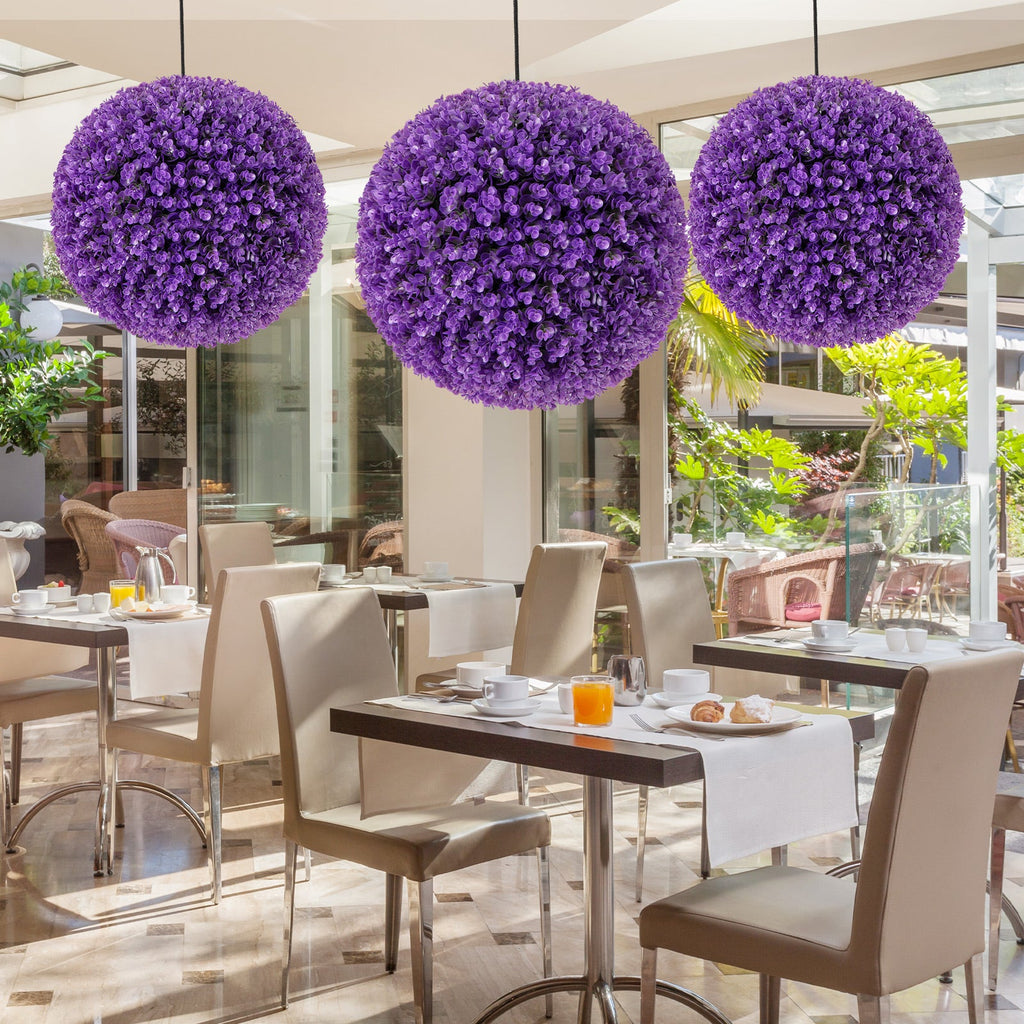 17.5 Inch 2 Pack Faux Eucalyptus Decorative Balls with 7 Layers Leaves-Purple