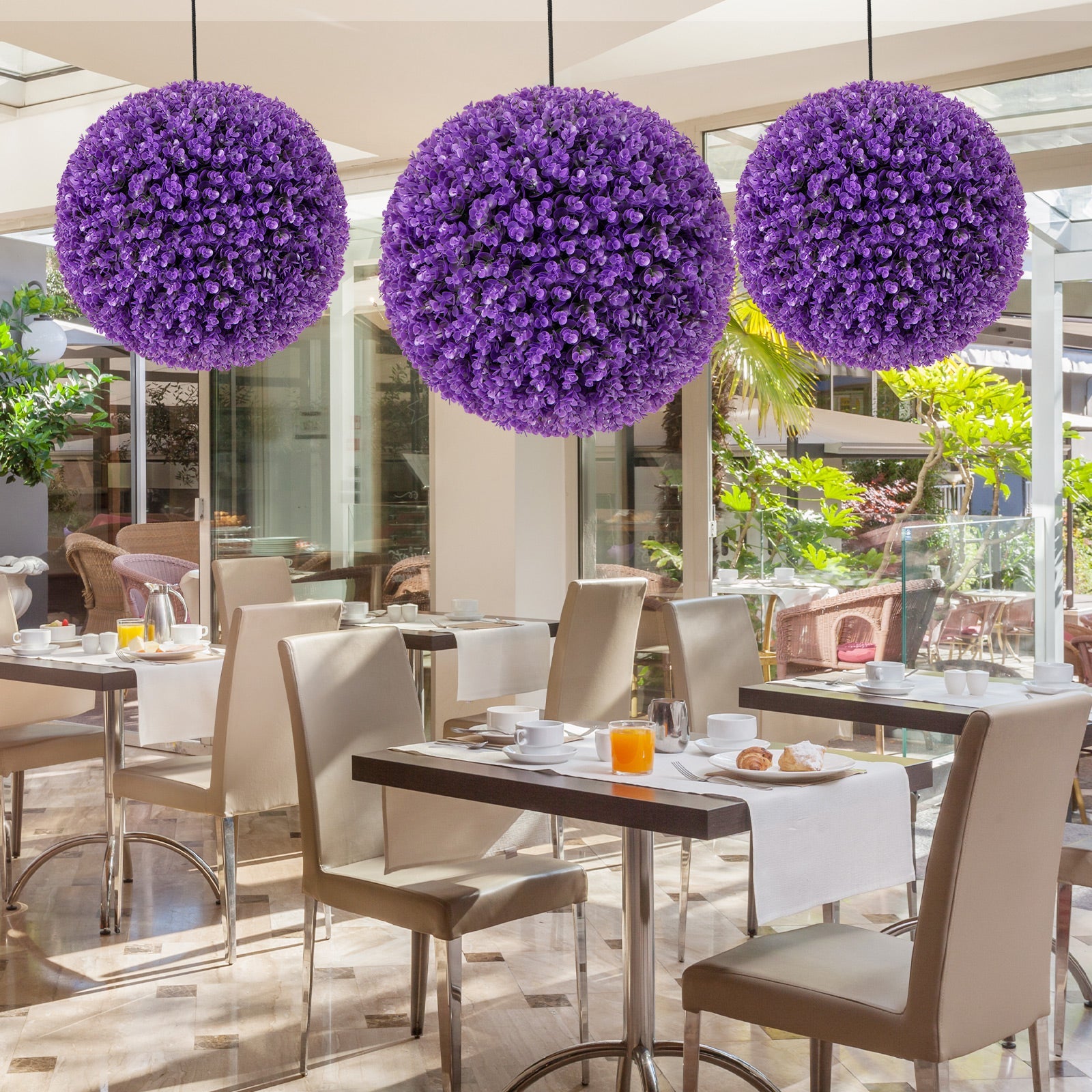 17.5 Inch 2 Pack Faux Eucalyptus Decorative Balls with 7 Layers Leaves-Purple