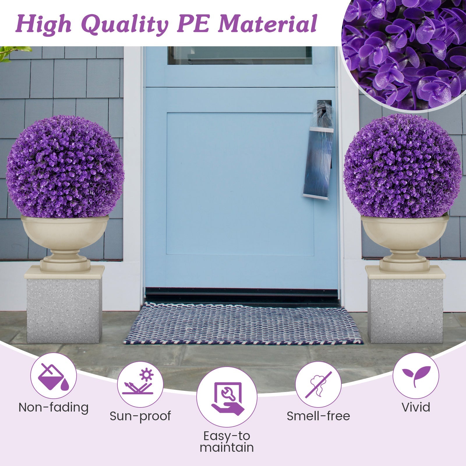 17.5 Inch 2 Pack Faux Eucalyptus Decorative Balls with 7 Layers Leaves-Purple