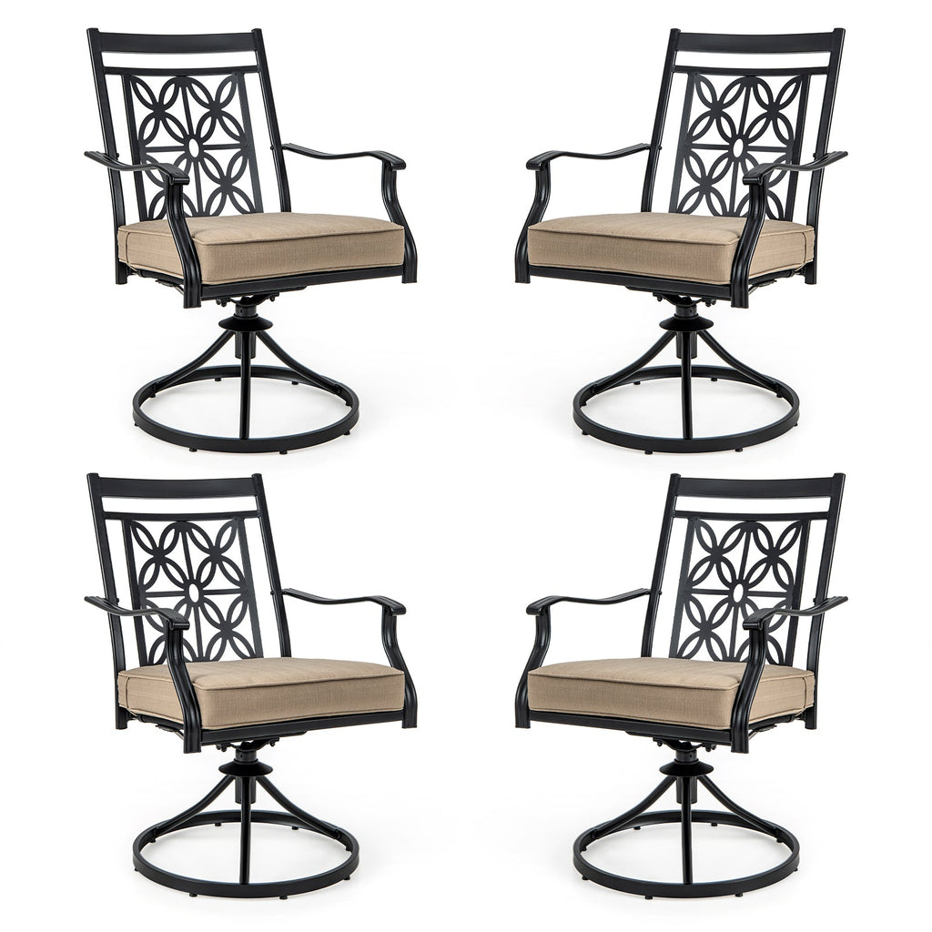 2 Pieces Patio Swivel Chairs with Blossom Pattern Backrest and Cushions-Black