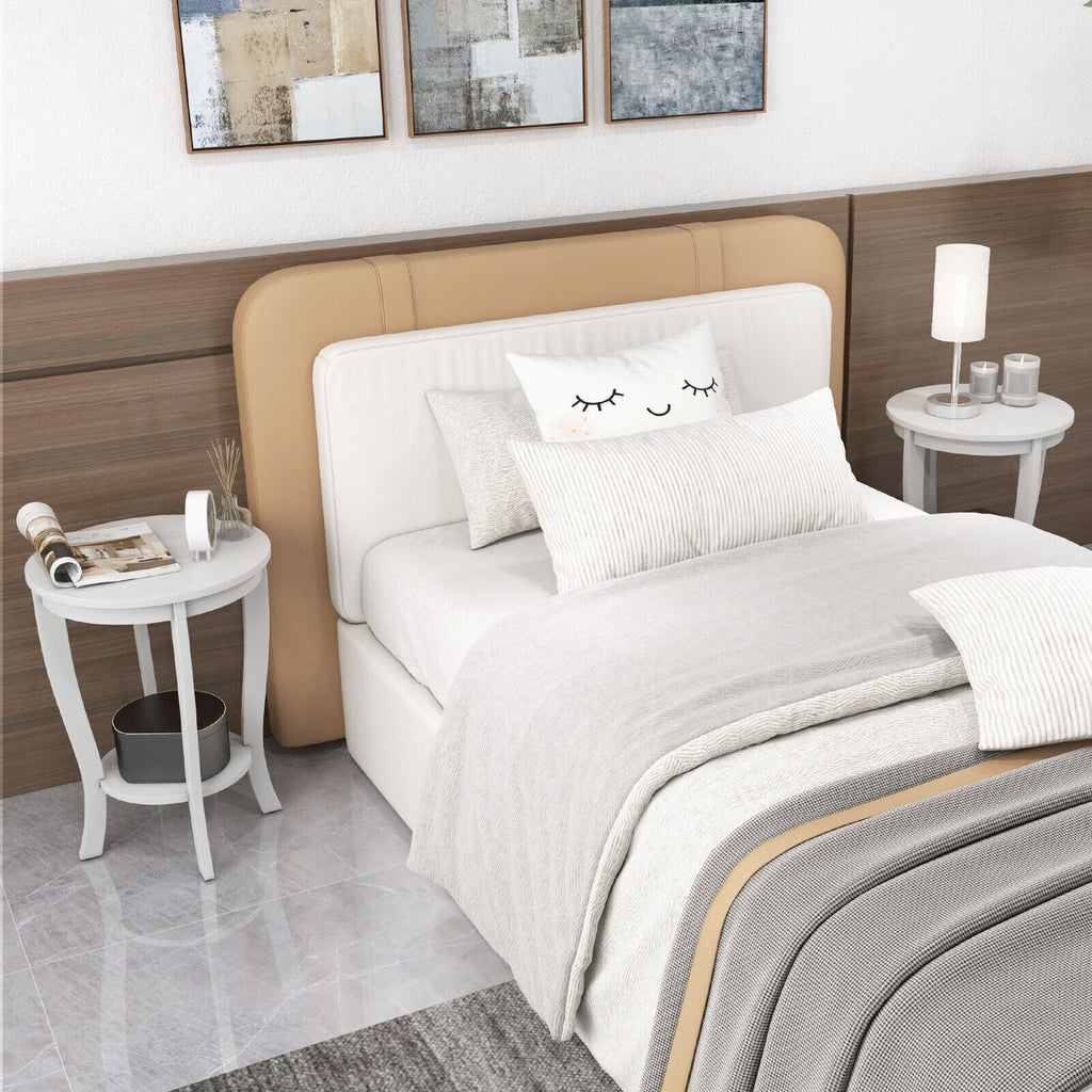 2-tier Round End Table with Solid Wood Legs-White