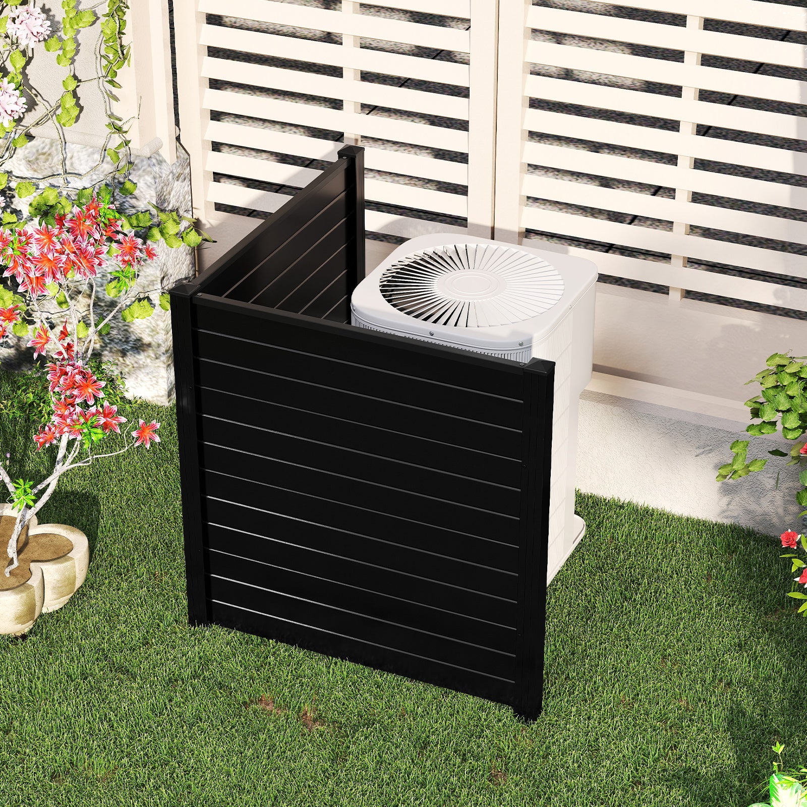 Air Conditioner Fence 48-Inch Privacy Screen 2-Panel for Trash Can with Metal Stakes