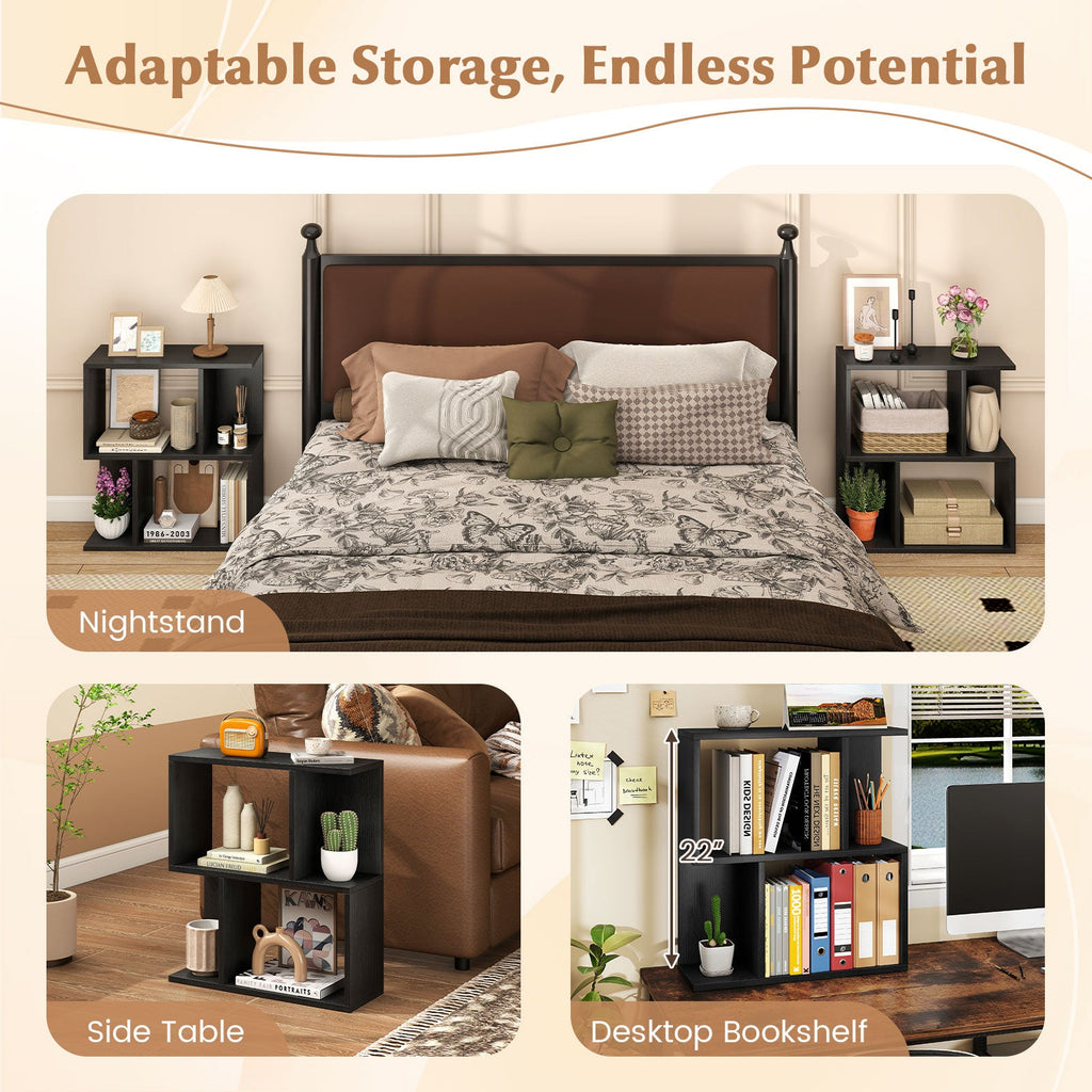 3-Tier Bookshelf with Display Shelf for Small Space-Black