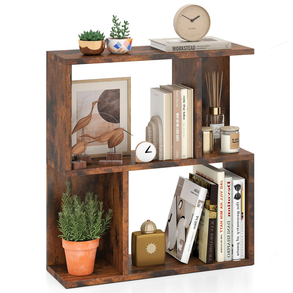 3-Tier Bookshelf with Display Shelf for Small Space-Rustic Brown