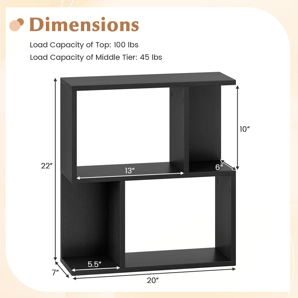 3-Tier Bookshelf with Display Shelf for Small Space-Black