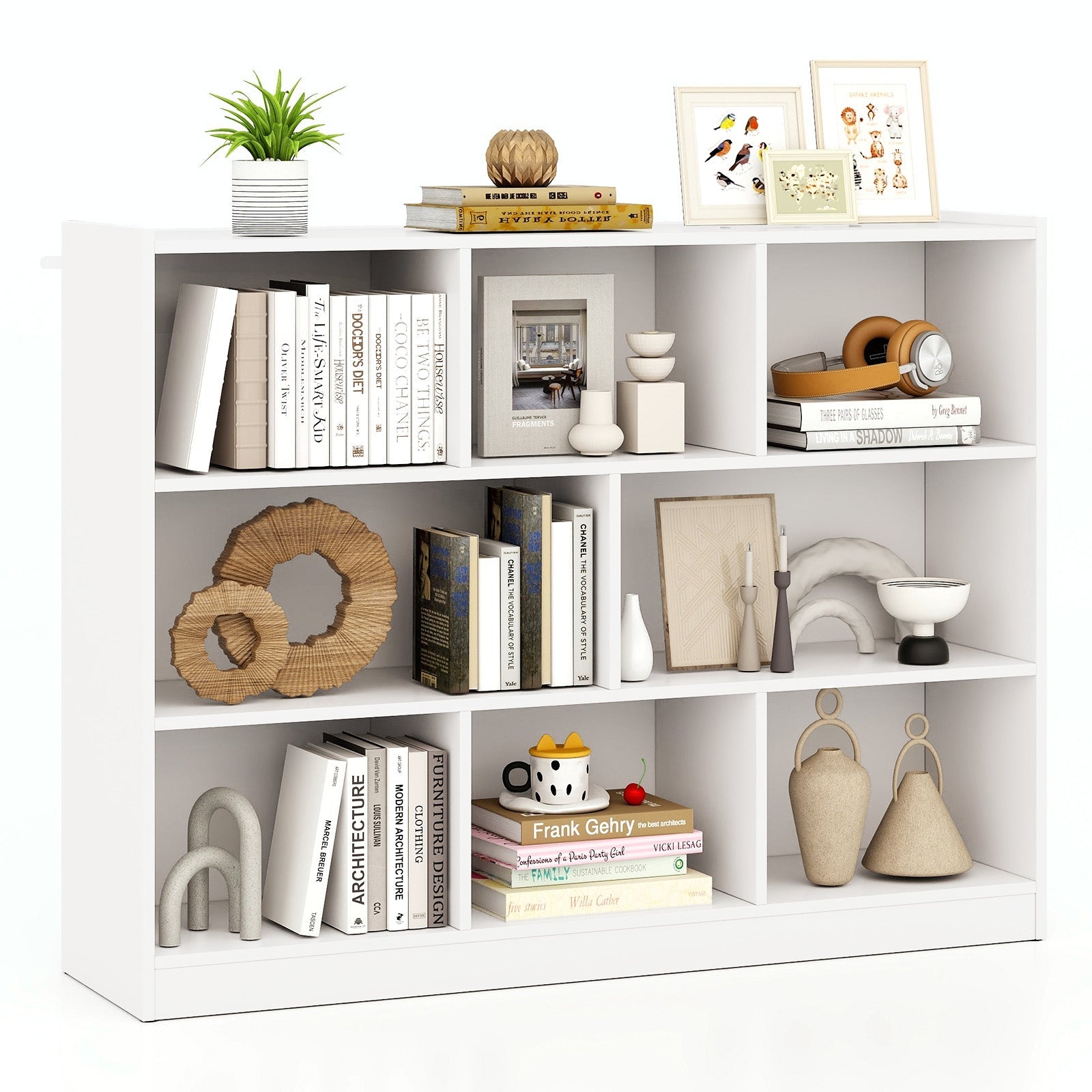 3-Tier Open Bookcase 8-Cube Floor Standing Storage Shelves Display Cabinet-White