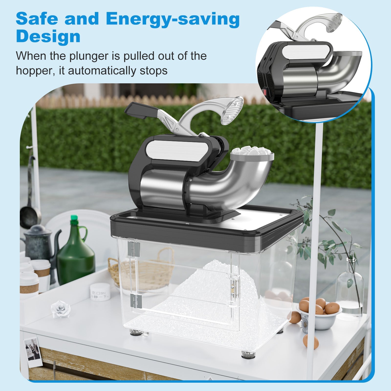 300W Commercial Ice Crusher with Dual Blades and Safety Switch-Black