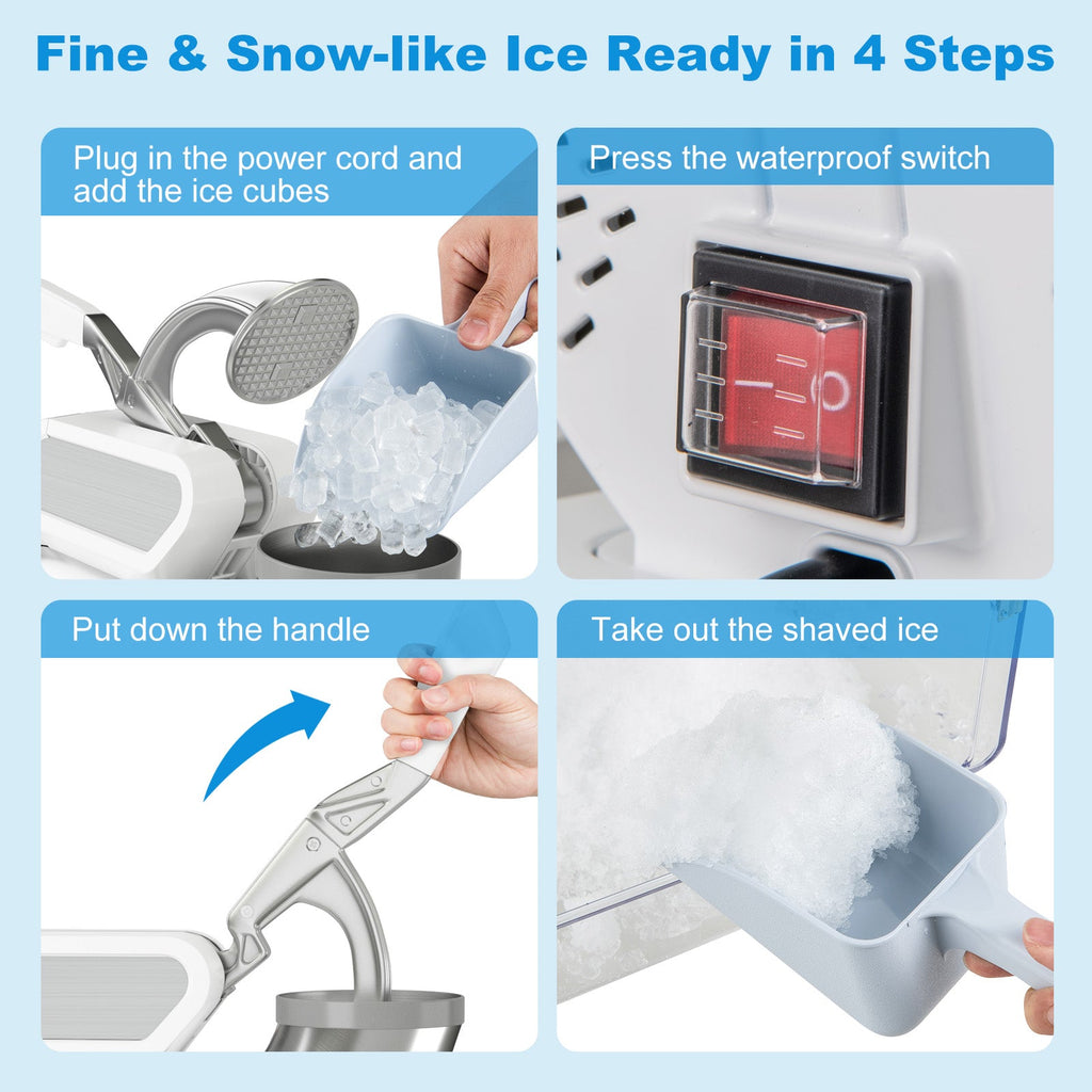 300W Commercial Ice Crusher with Dual Blades and Safety Switch-White