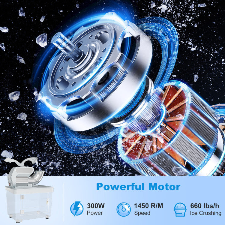 300W Commercial Ice Crusher with Dual Blades & Safety Switch