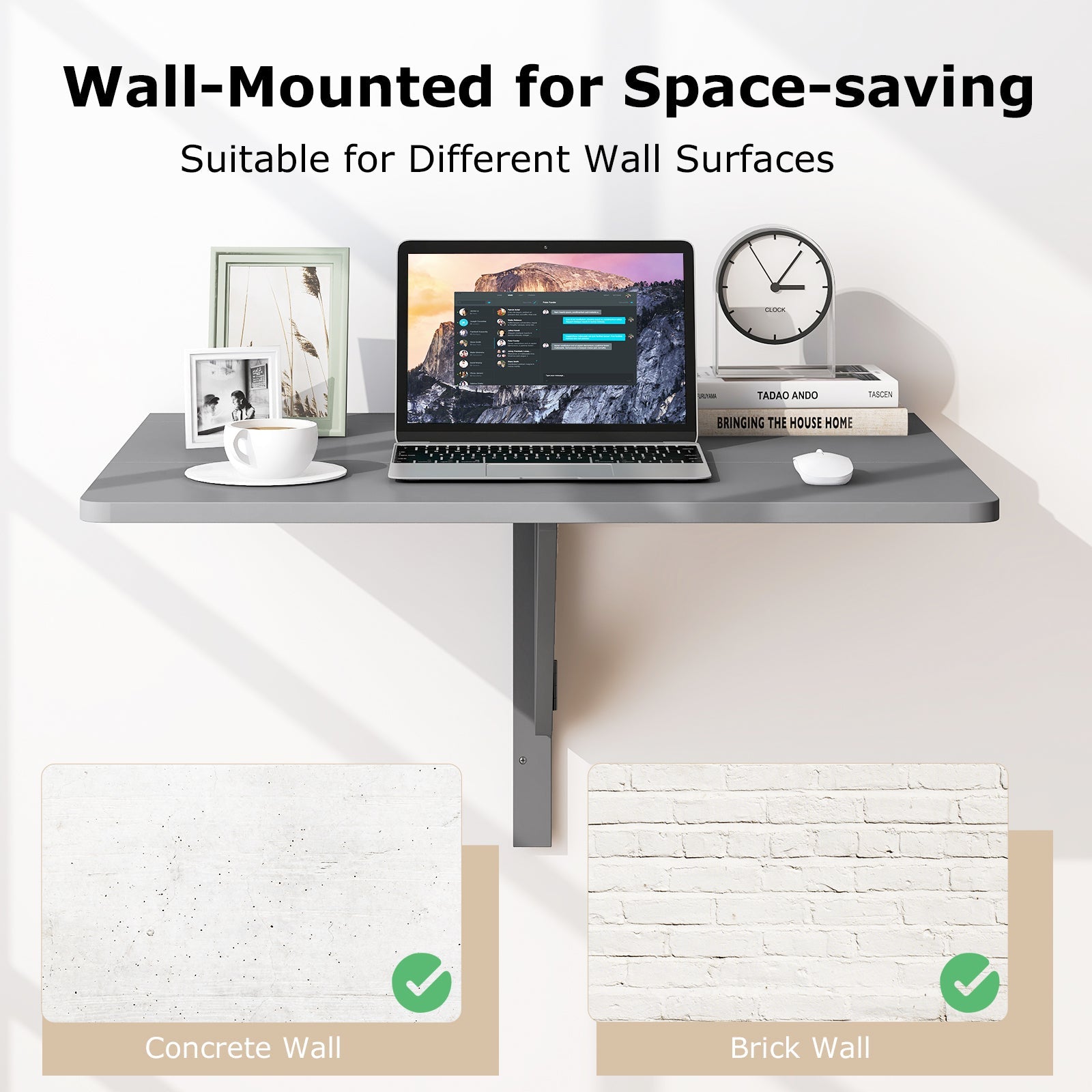 31.5 x 23.5 Inch Wall Mounted Folding Table for Small Spaces-Gray