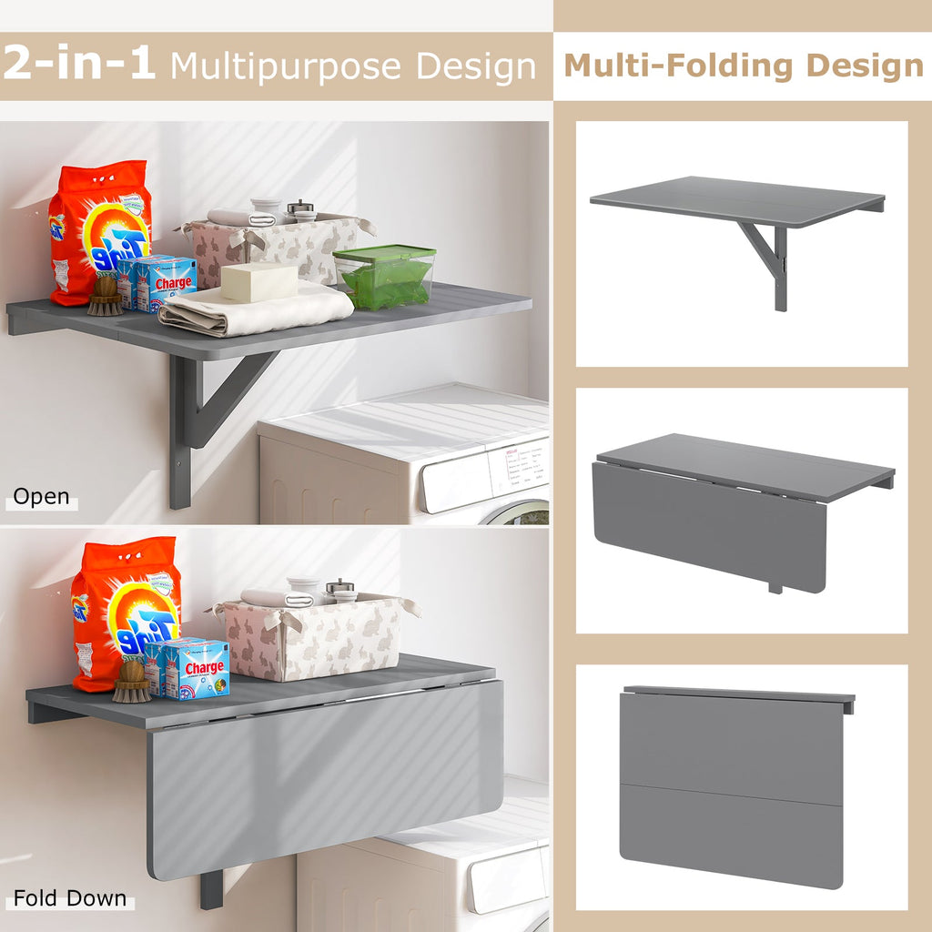 31.5 x 23.5 Inch Wall Mounted Folding Table for Small Spaces-Gray