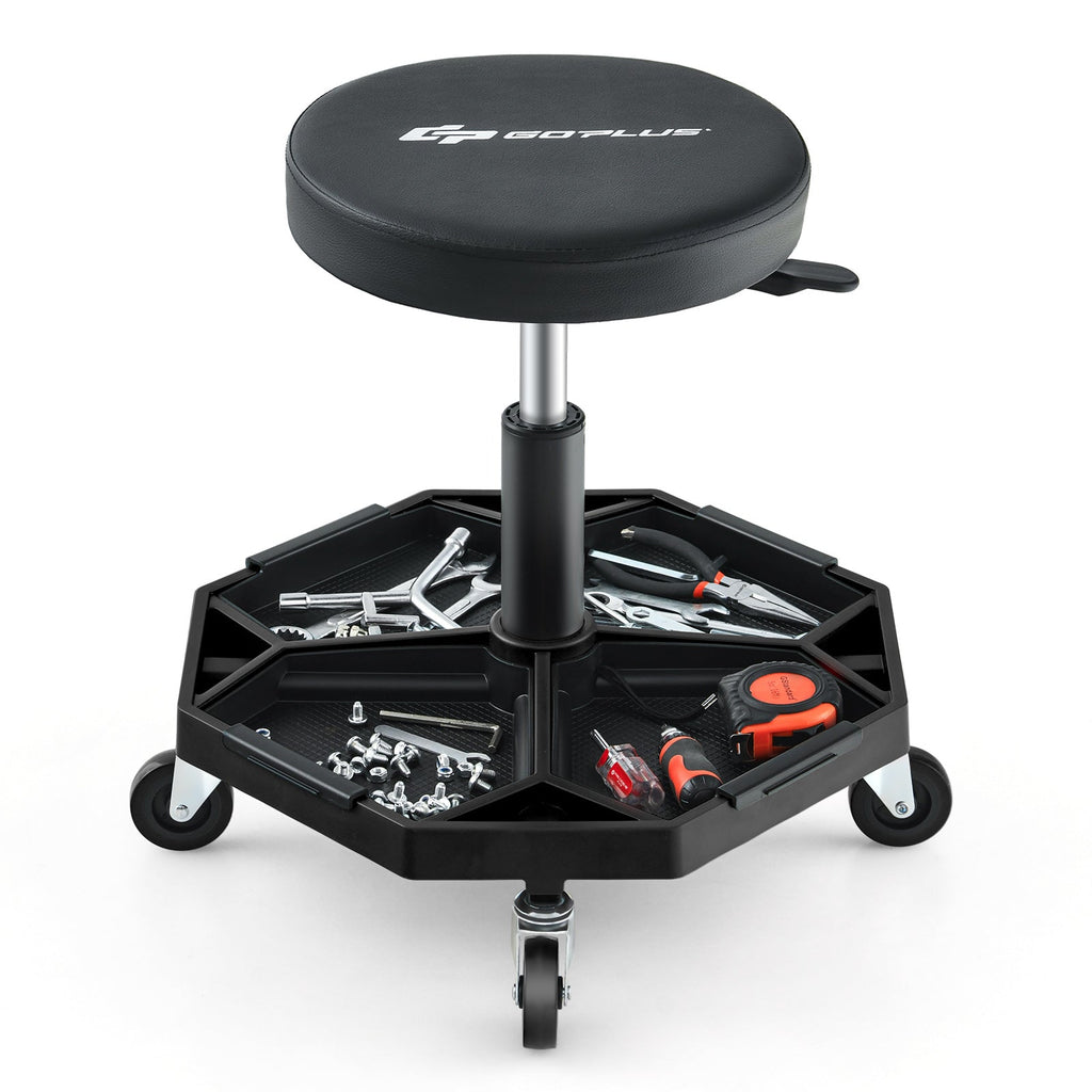 330 LBS Capacity Pneumatic Rolling Mechanic Stool with Padded Seat-Black