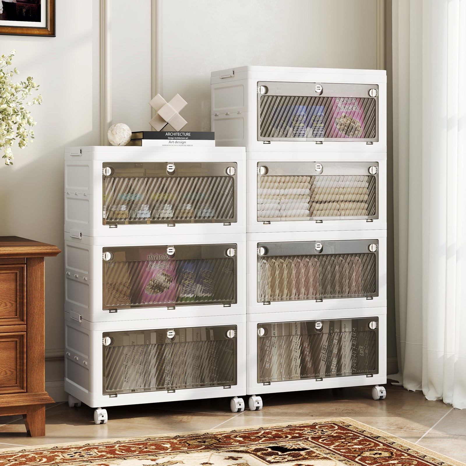 33 Gal 3-Pack Stackable Plastic Storage Bins with Lid for Bedroom Living Room-White