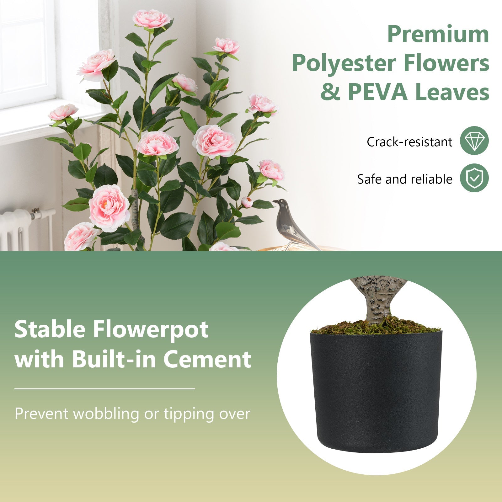 36 Inch Artificial Camellia Tree with Blooming Flower 1 Pack-Pink