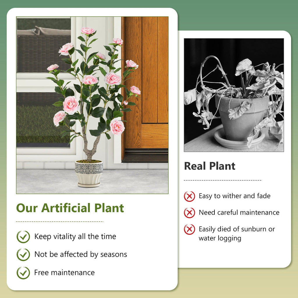 36 Inch Artificial Camellia Tree with Blooming Flower 1 Pack-Pink