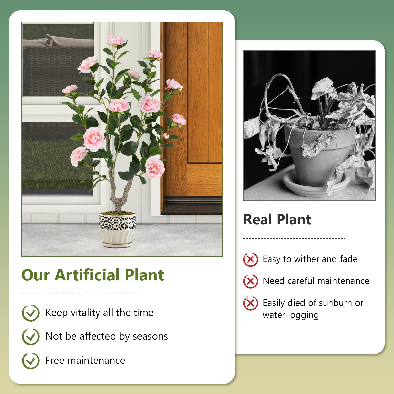 36 Inch Artificial Camellia Tree with Blooming Flower 1 Pack-Pink