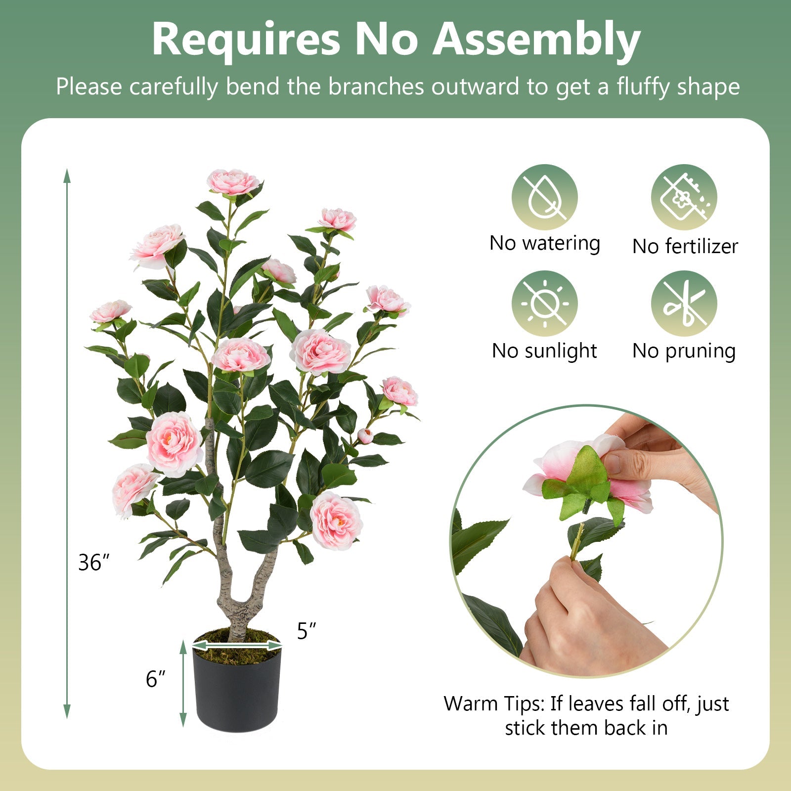 36 Inch Artificial Camellia Tree with Blooming Flower 1 Pack-Pink