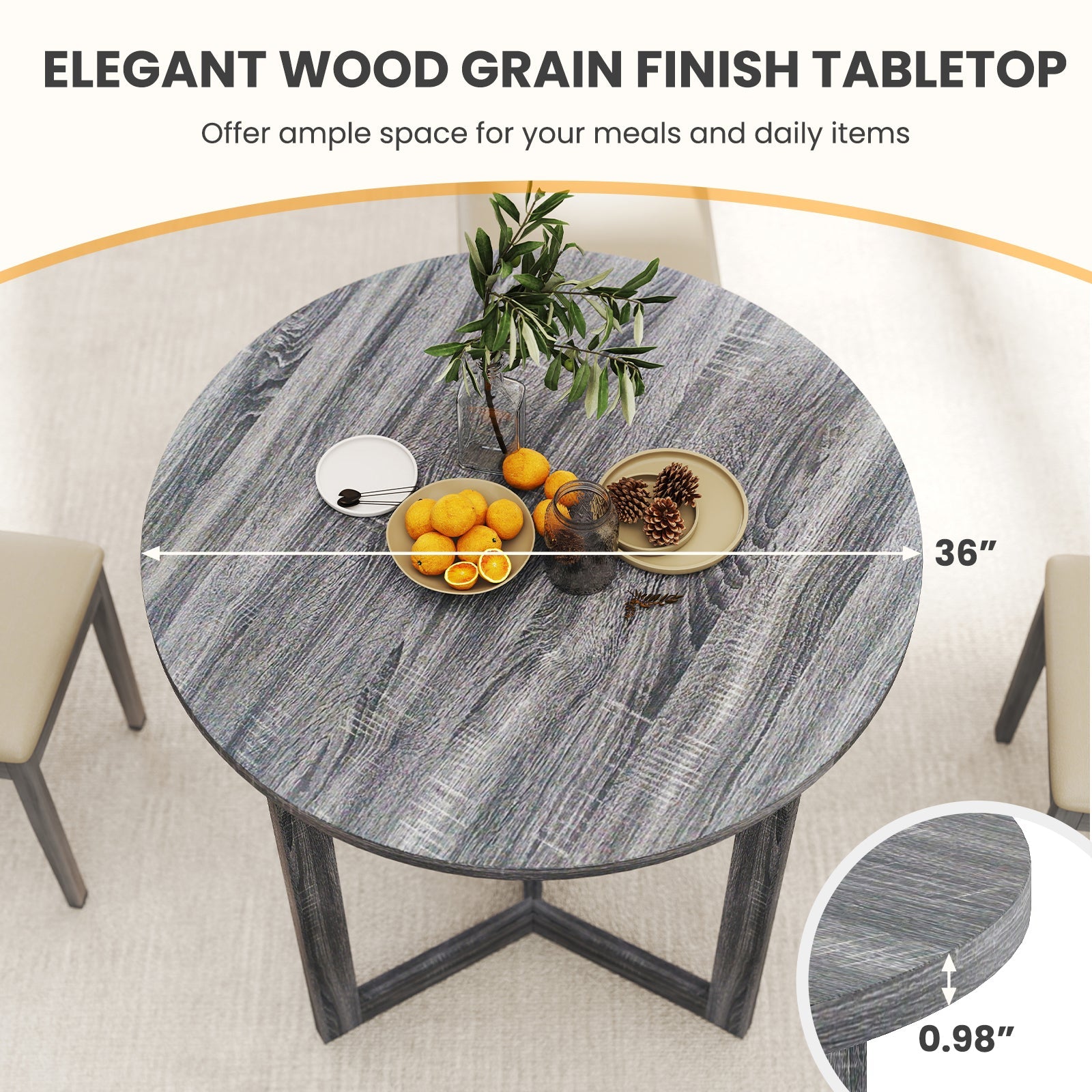 36 Inch Round Wood Dining Table for 2-4 People with Wing-shaped Pedestal Base-Black