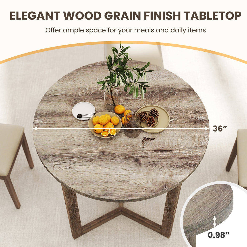 36 Inch Round Wood Dining Table for 2-4 People with Wing-shaped Pedestal Base-Grey