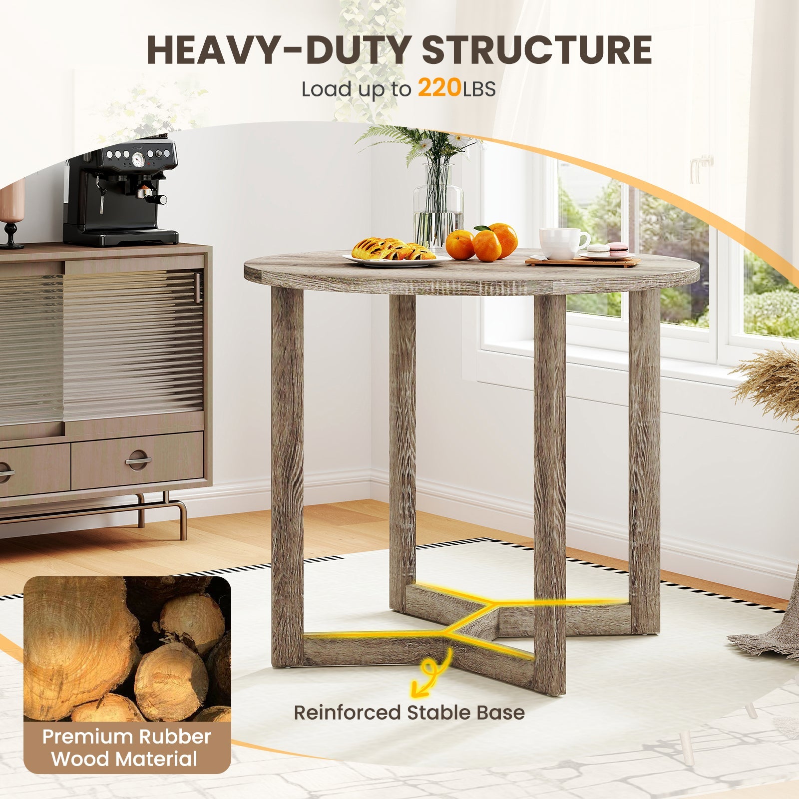 36 Inch Round Wood Dining Table for 2-4 People with Wing-shaped Pedestal Base-Grey