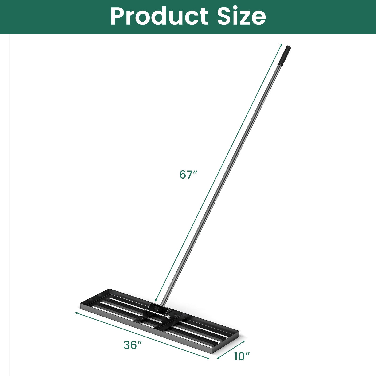 36 x 10 Inch Lawn Leveling Rake with Ergonomic Handle-Black